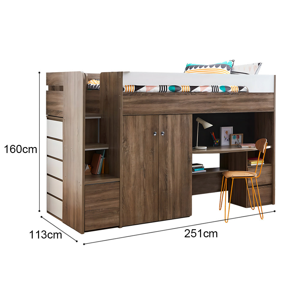 Eeeza Brown Loft Bed With Integrated Storage And Desk