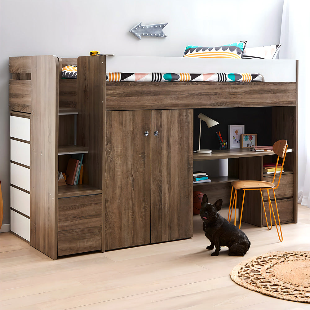 Eeeza Brown Loft Bed With Integrated Storage And Desk