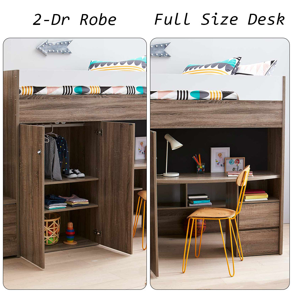 Eeeza Brown Loft Bed With Integrated Storage And Desk