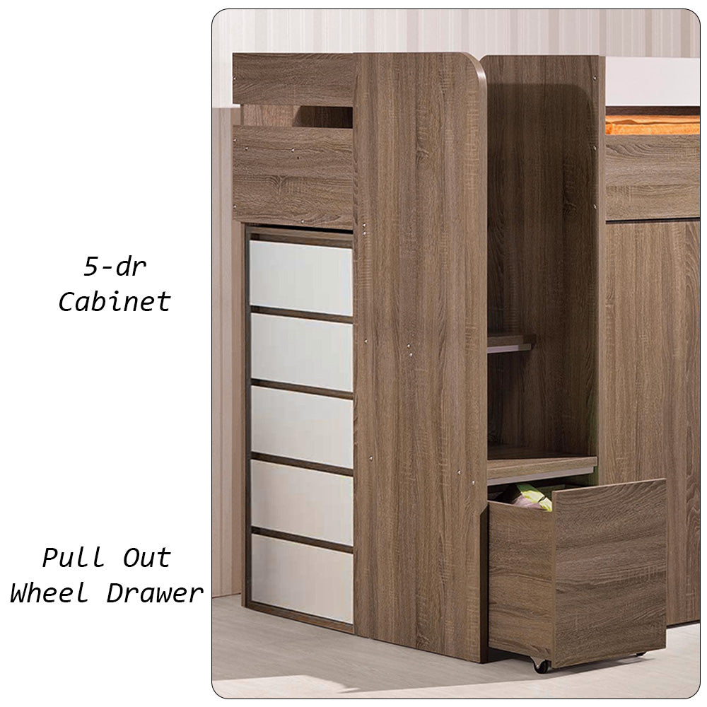 Eeeza Brown Loft Bed With Integrated Storage And Desk