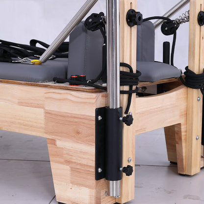 Eeeza Oak Wood Frame Pilates Reformer with Half Trapeze Table - Grey