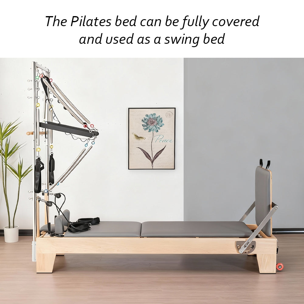 Eeeza Professional Pilates Reformer with Tower – Rubberwood  & 14-Spring Resistance System