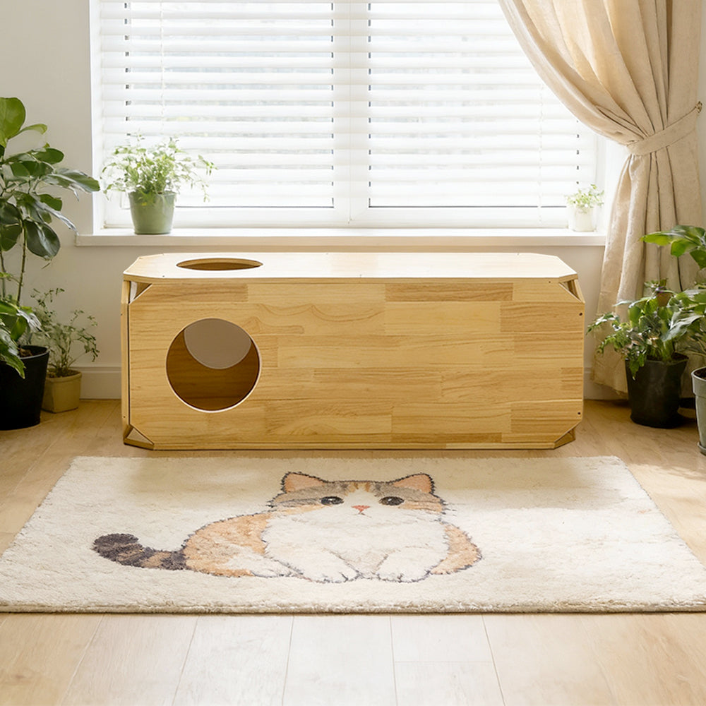 Eeeza Rubber Wood Simple Square Cat House