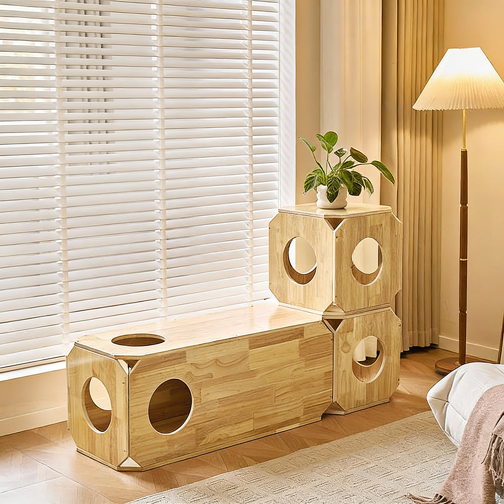 Eeeza Rubber Wood Simple Square Cat House