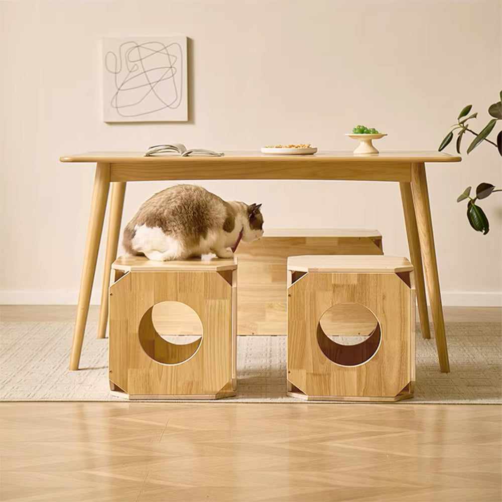 Eeeza Rubber Wood Simple Square Cat House