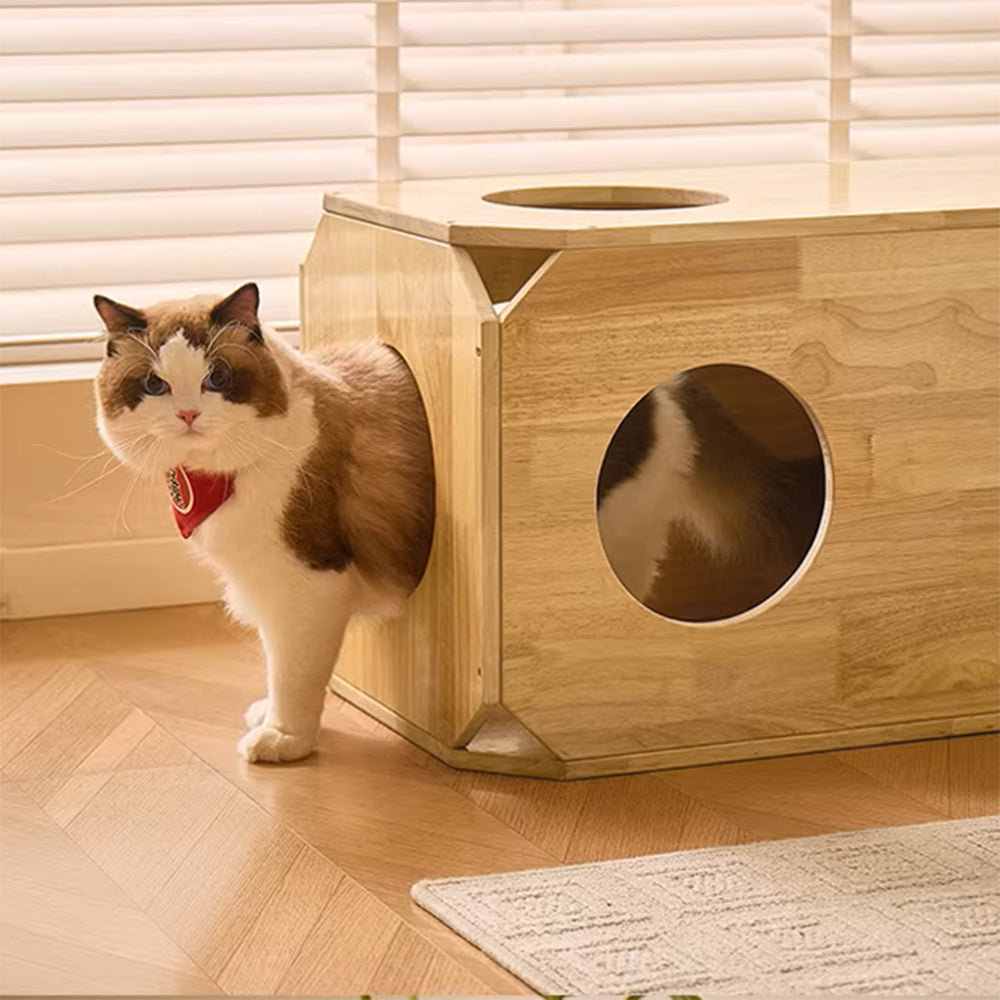Eeeza Rubber Wood Simple Square Cat House