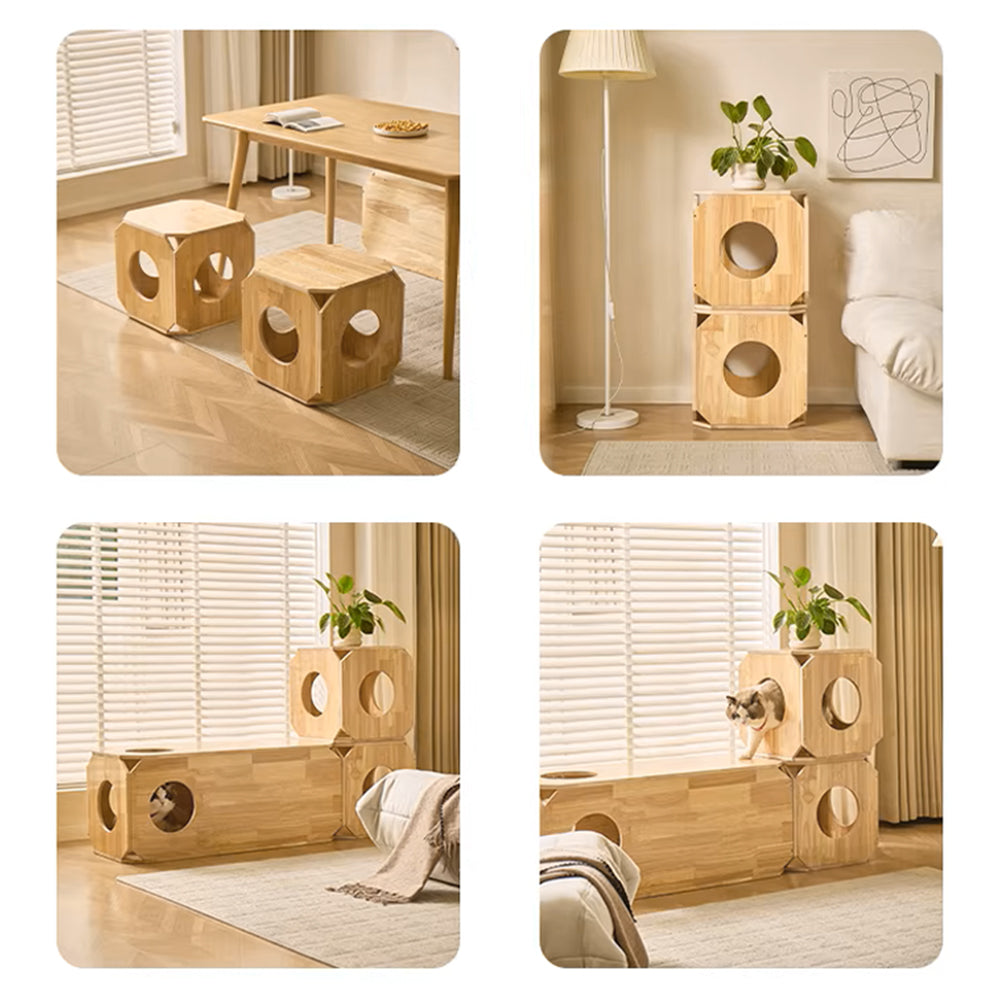 Eeeza Rubber Wood Simple Square Cat House