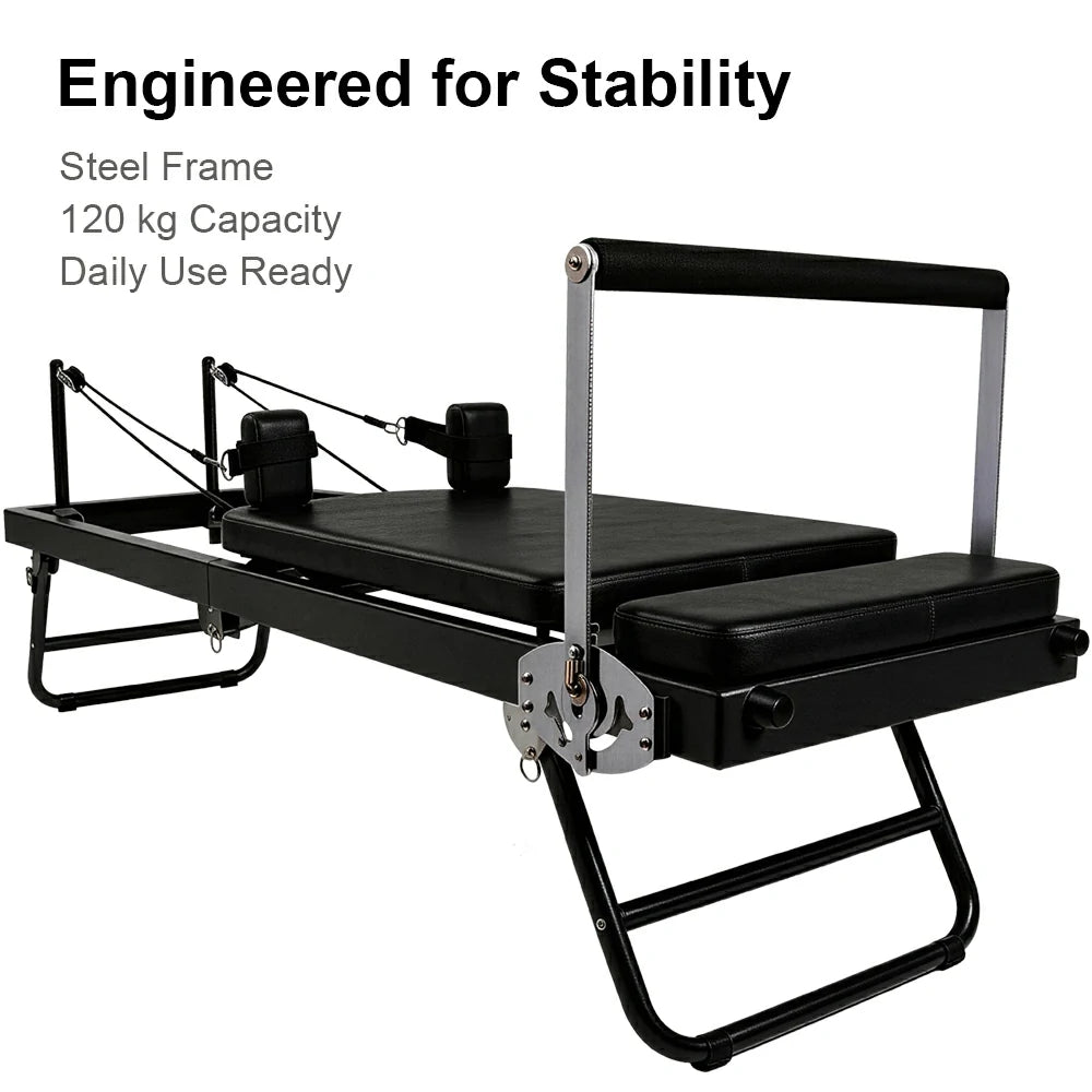 Eeeza Foldable Pilates Reformer, Silent Resistance with Adjustable Steel Frame