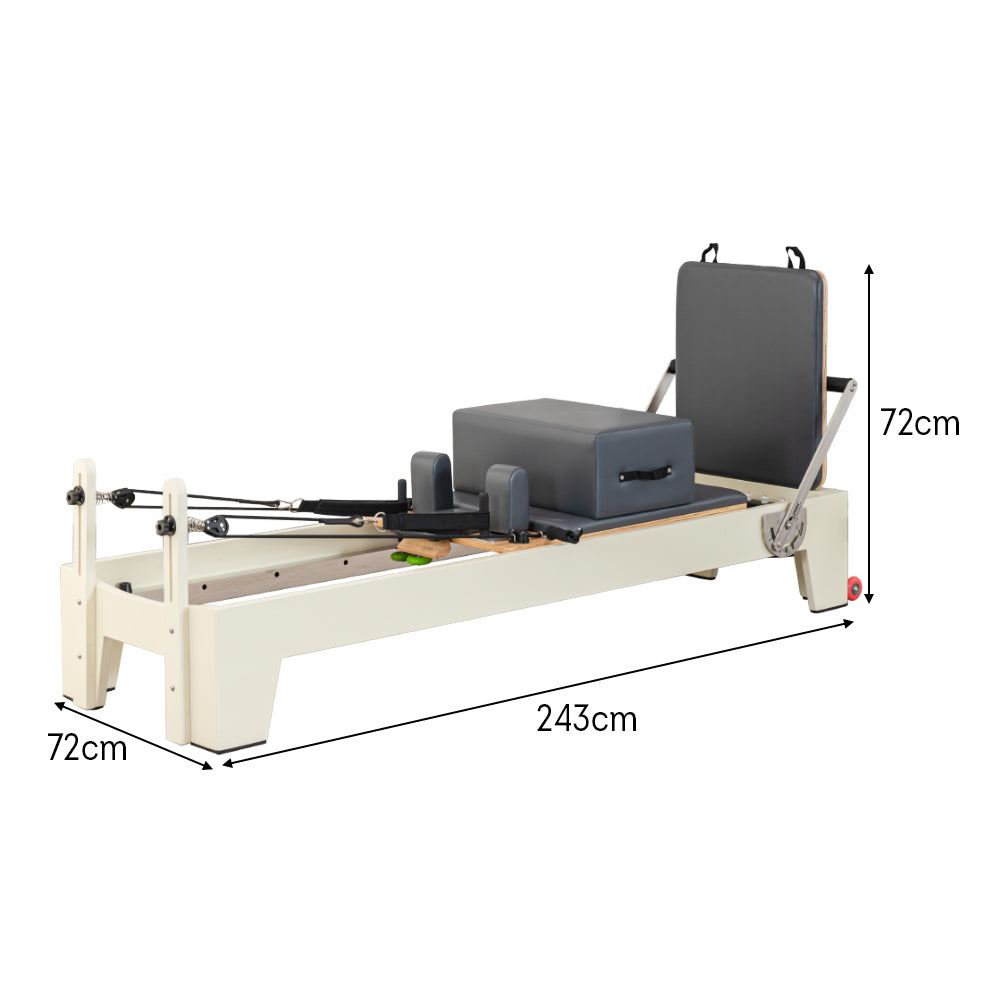 Eeeza Oak Wood White Frame Pilates Reformer - Grey