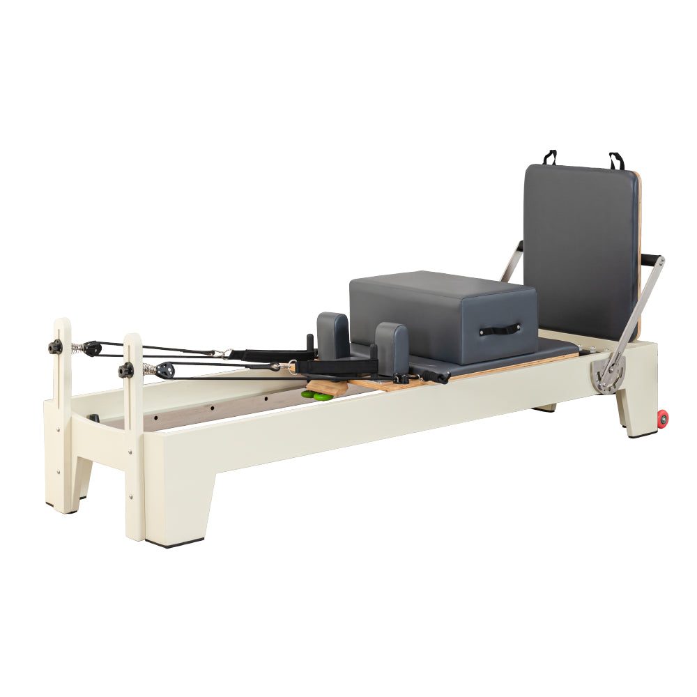 Eeeza Oak Wood White Frame Pilates Reformer - Grey