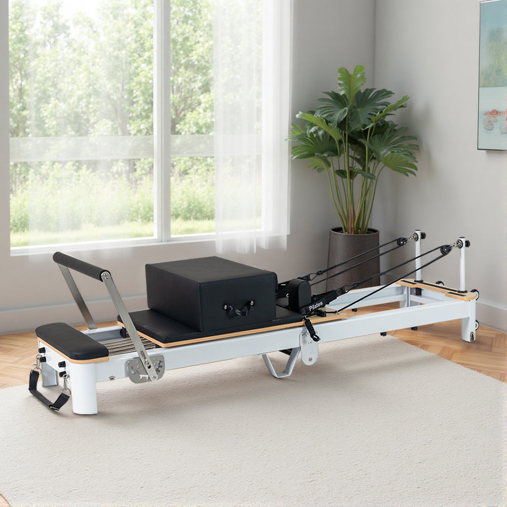 Eeeza Foldable Aluminum Reformer Pilates Bed with 6-Spring Resistance & PU Leather Cushion
