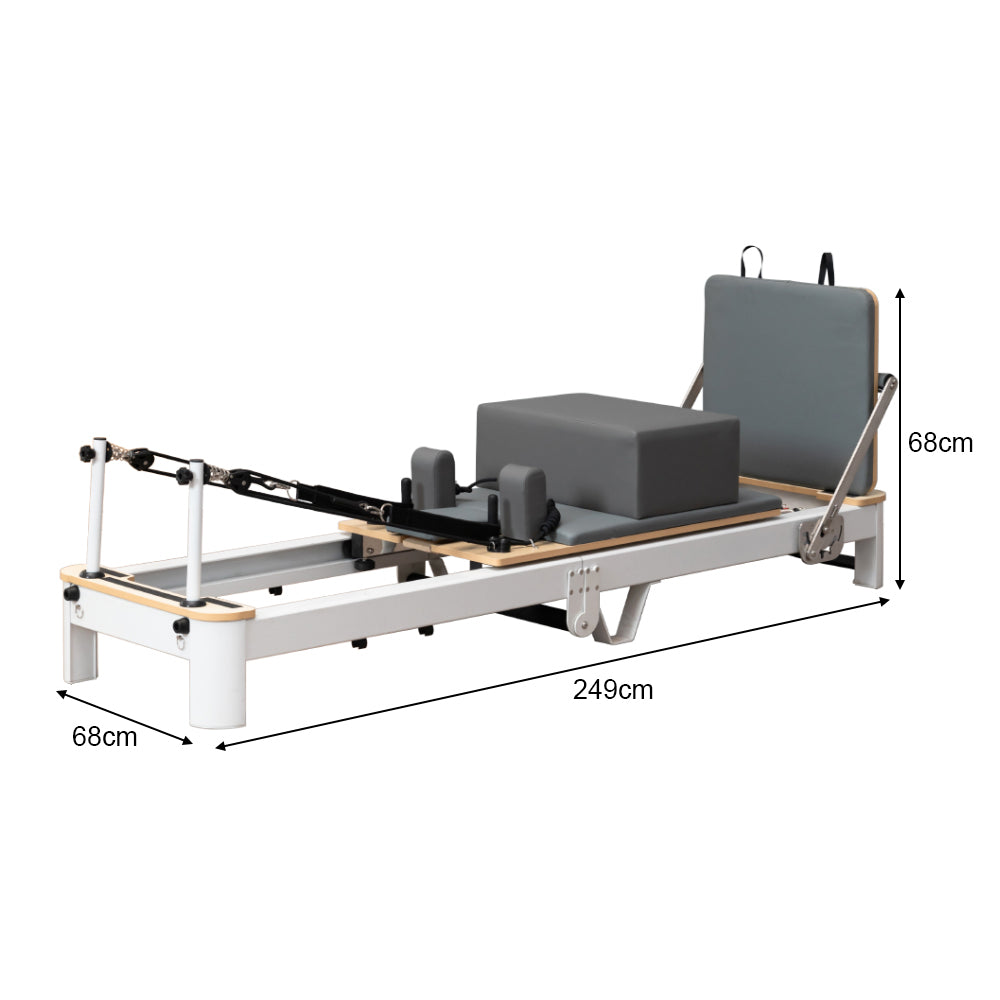 Eeeza Foldable Aluminum Reformer Pilates Bed with 6-Spring Resistance & PU Leather Cushion