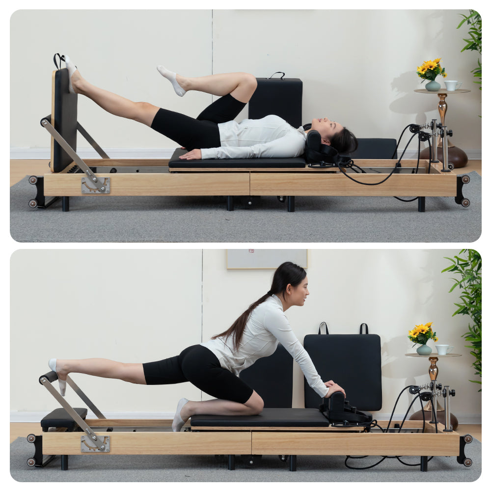 Eeeza Foldable Wooden Pilates Reformer – Solid Oak Frame with 6-Spring Resistance