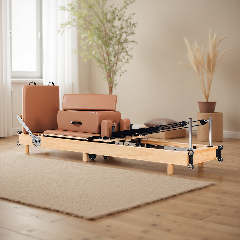 Eeeza Foldable Wooden Pilates Reformer – Solid Oak Frame with 6-Spring Resistance