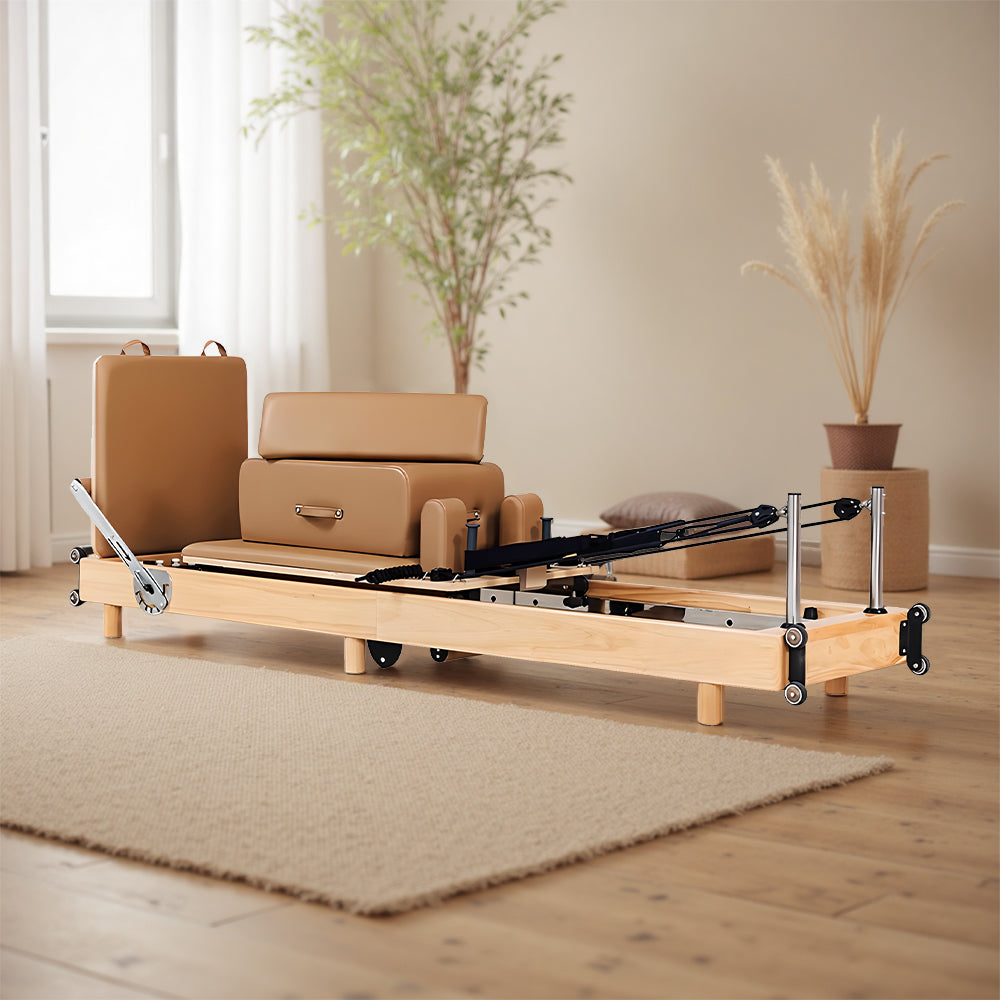 Eeeza Foldable Wooden Pilates Reformer – Solid Oak Frame with 6-Spring Resistance