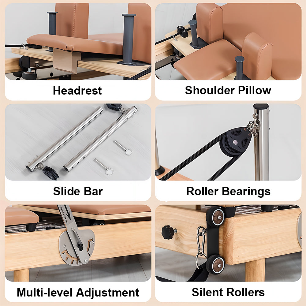 Eeeza Foldable Wooden Pilates Reformer – Solid Oak Frame with 6-Spring Resistance