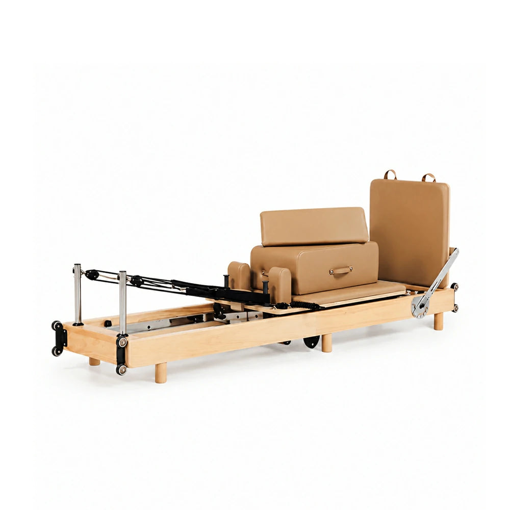 Eeeza Foldable Pilates Reformer for Home Studio, Oak Wood, 6 Springs