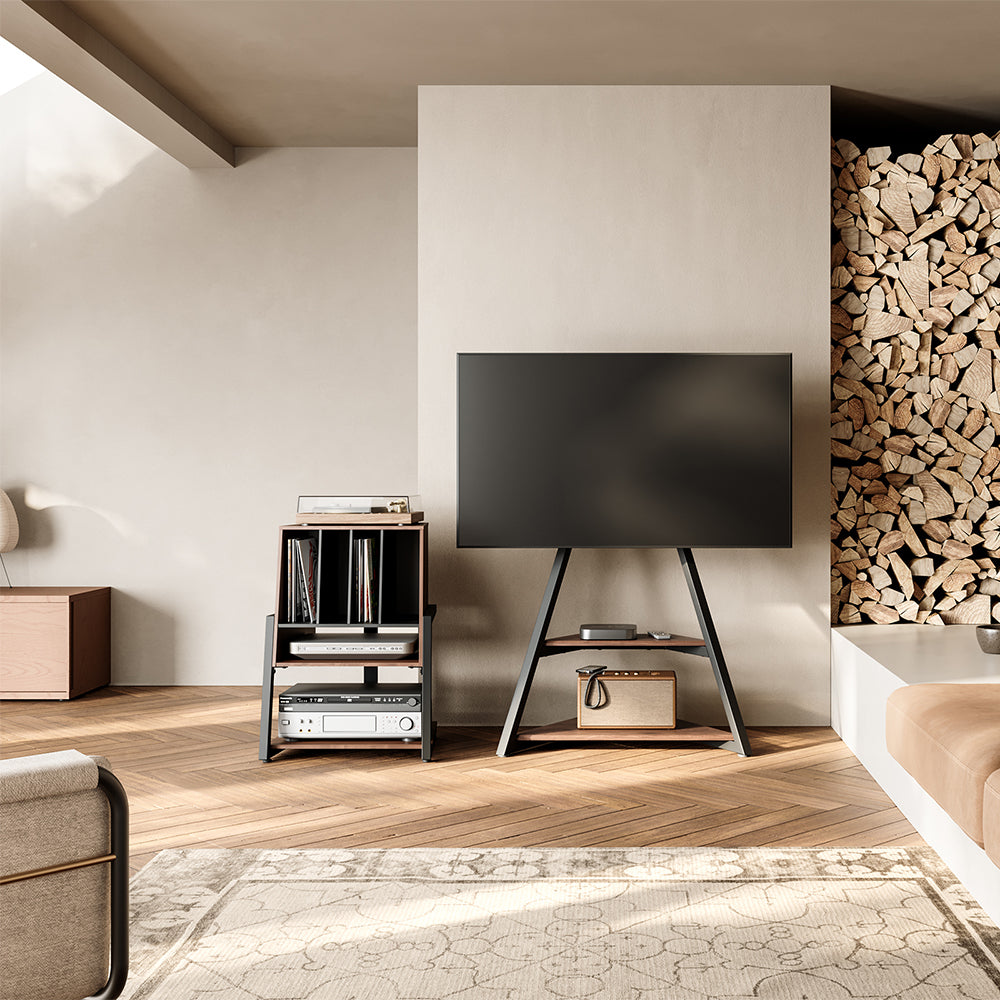 FITUEYES Vinyl Record Storage Cabinet – Retro-Inspired 2-Tier Stand for Records & Audio Gear