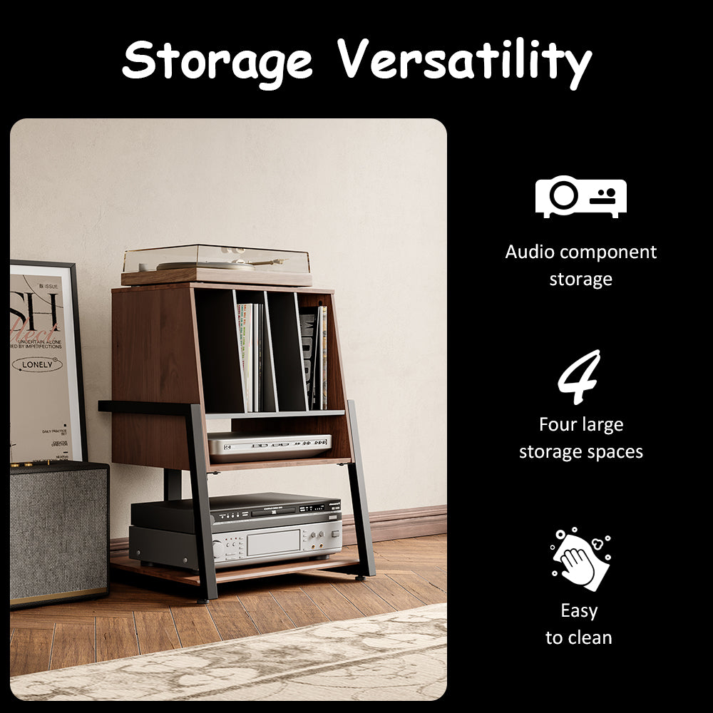 FITUEYES Vinyl Record Storage Cabinet – Retro-Inspired 2-Tier Stand for Records & Audio Gear