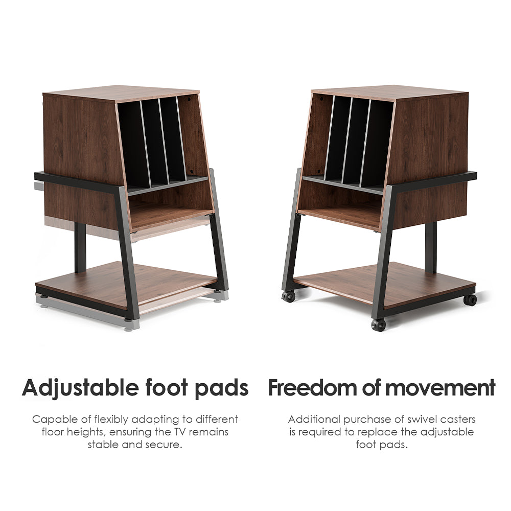 FITUEYES Vinyl Record Storage Cabinet – Retro-Inspired 2-Tier Stand for Records & Audio Gear