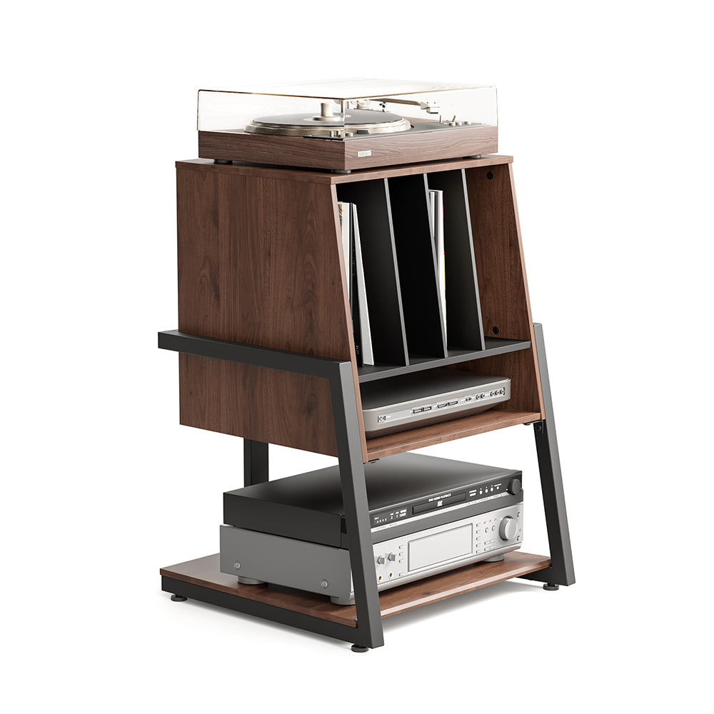 FITUEYES Vinyl Record Storage Cabinet – Retro-Inspired 2-Tier Stand for Records & Audio Gear
