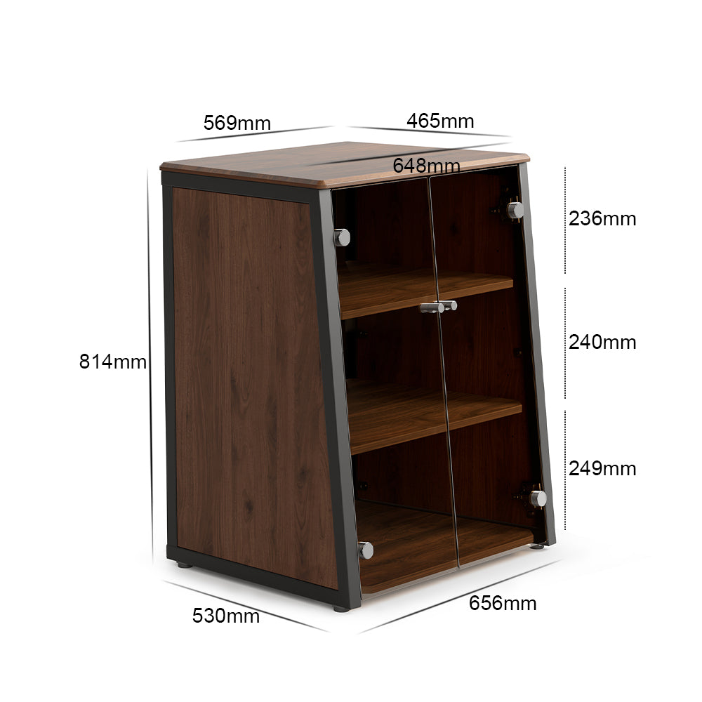 FITUEYES Industrial Audio Cabinet – Glass Door Media Rack with Adjustable Shelves & Cable Management