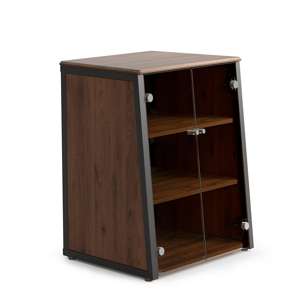 FITUEYES Industrial Audio Cabinet – Glass Door Media Rack with Adjustable Shelves & Cable Management