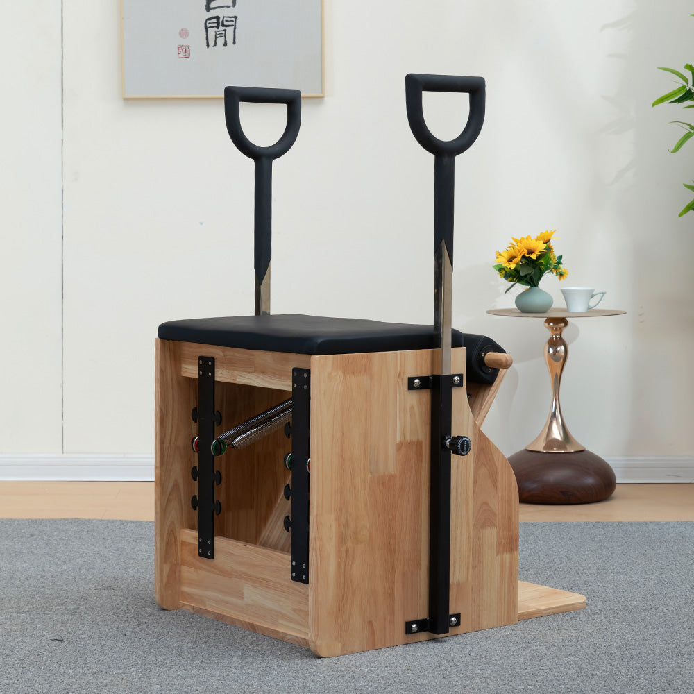 Eeeza Wooden Pilates Chair – Compact Dual Handle Wunda Chair with Rubberwood Frame