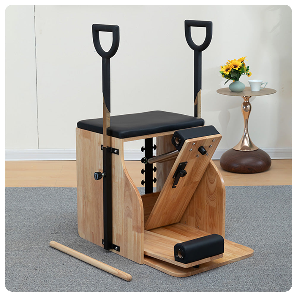 Eeeza Wooden Pilates Chair – Compact Dual Handle Wunda Chair with Rubberwood Frame