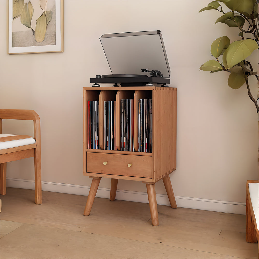 Eeeza Retro Minimalist Drawer Record Player Stand