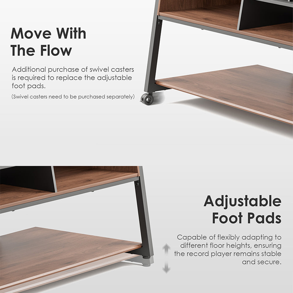 FITUEYES Walnut Media Storage Cabinet – Vintage Charm with Adjustable Shelves for Hi-Fi & Vinyl Setup