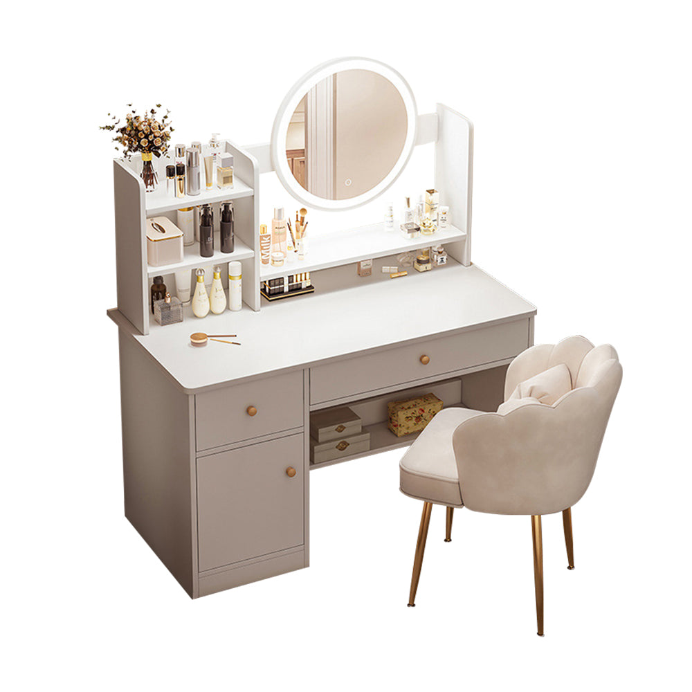Eeeza Vanity Table Set with LED Mirror – Modern Dressing Table with Drawers and Choice of Chair Styles