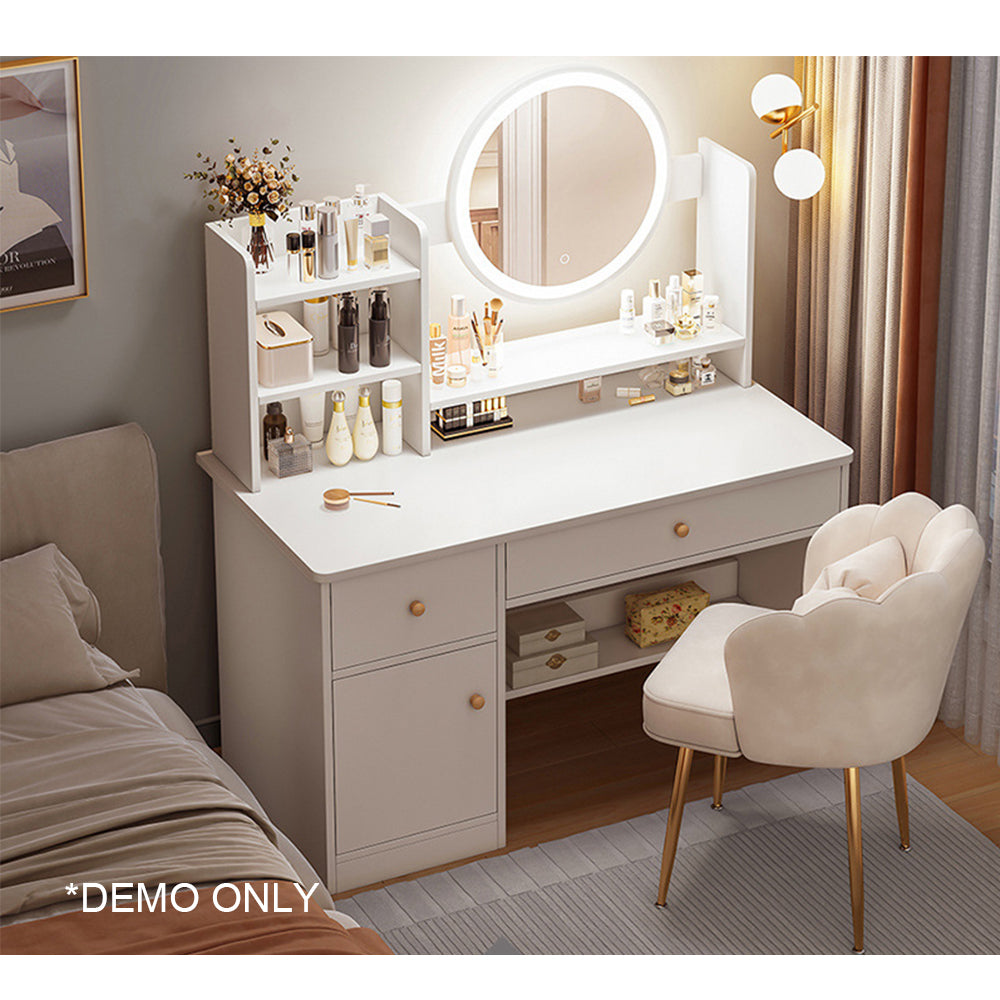 Eeeza Vanity Table Set with LED Mirror – Modern Dressing Table with Drawers and Choice of Chair Styles