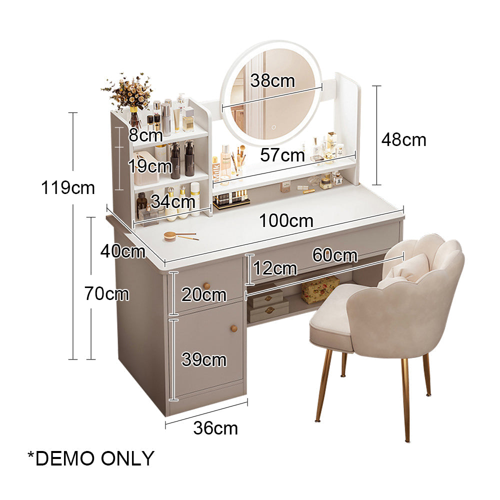 Eeeza Vanity Table Set with LED Mirror – Modern Dressing Table with Drawers and Choice of Chair Styles
