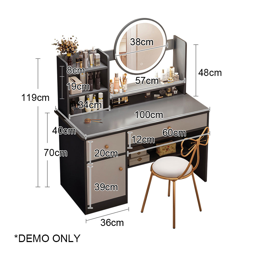 Eeeza Vanity Table Set with LED Mirror – Modern Dressing Table with Drawers and Choice of Chair Styles