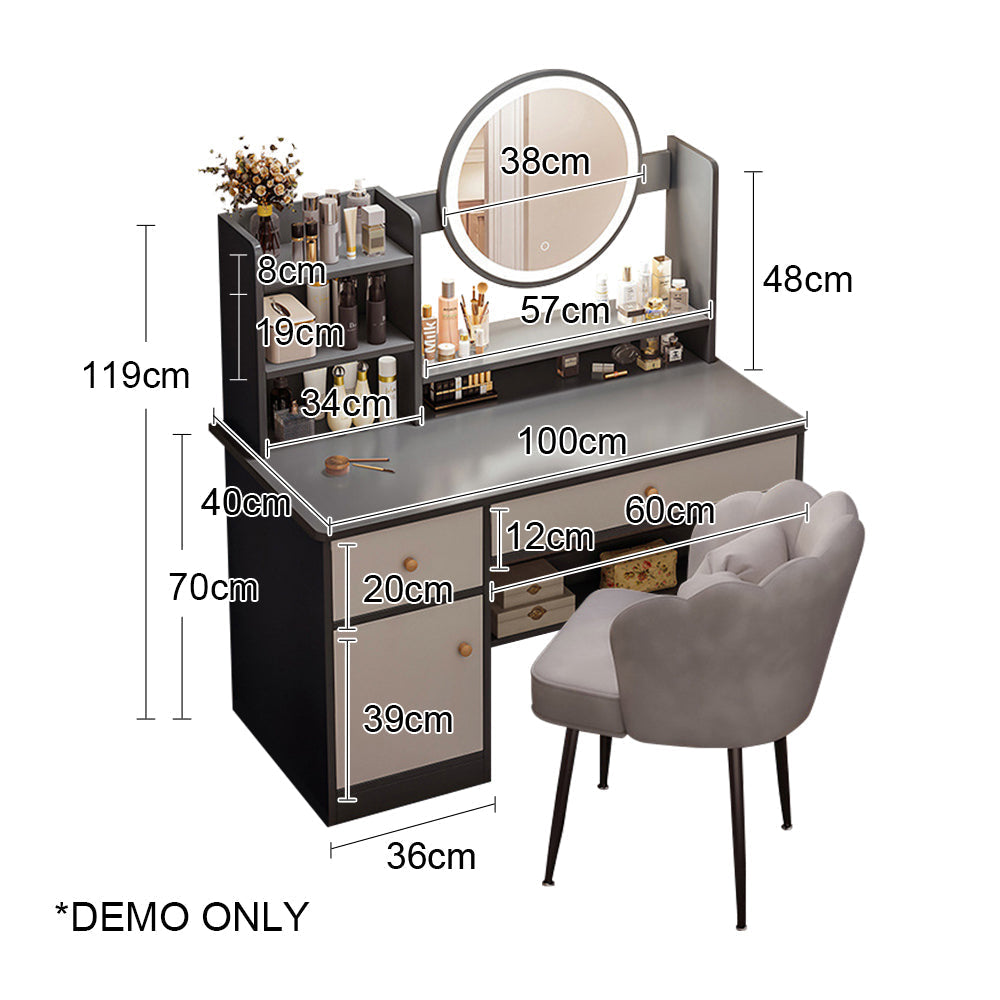 Eeeza Vanity Table Set with LED Mirror – Modern Dressing Table with Drawers and Choice of Chair Styles
