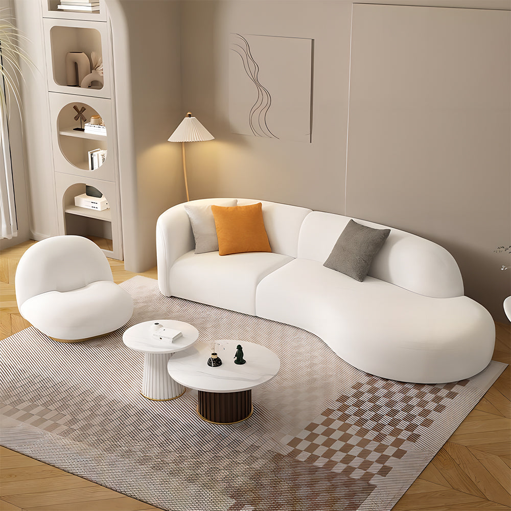 Eeeza Curved Lamb Fleece Sofa – Cozy Elegance in Every Curve