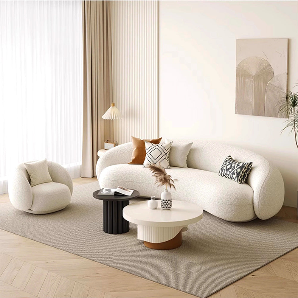 Eeeza Curved Bouclé Sofa Set – 86/180/210/240cm Sizes, Ergonomic Support with Plush Wool Touch & Modular Comfort