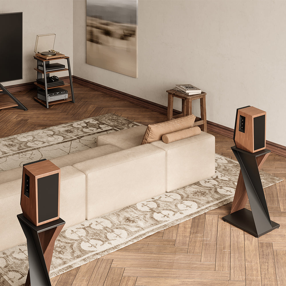 FITUEYES Eiffel Bookshelf Speaker Stand – 70cm Modern Industrial Audio Stand for Surround Sound Speakers