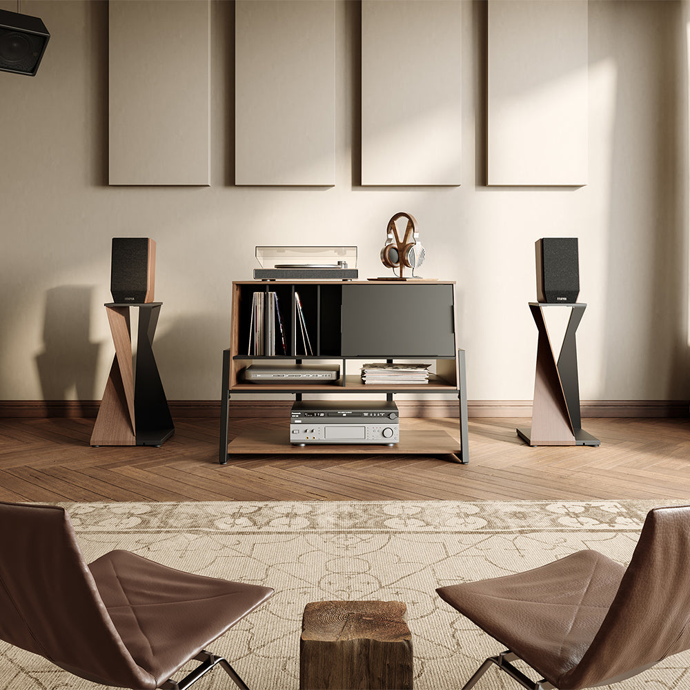 FITUEYES Eiffel Bookshelf Speaker Stand – 70cm Modern Industrial Audio Stand for Surround Sound Speakers