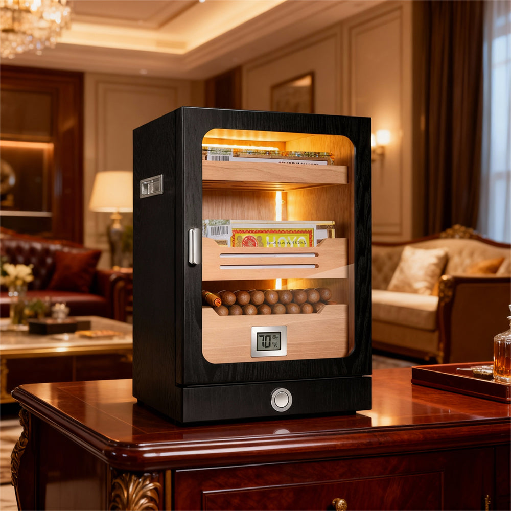 Eeeza Cigar cabinet equipped with a precision digital hygrometer