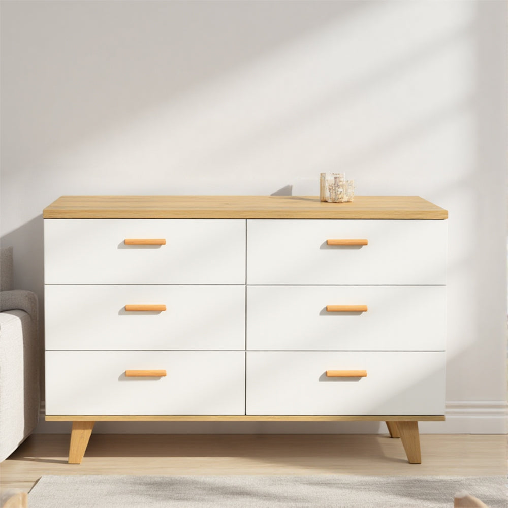 Eeeza 6-Drawer Wooden Storage Dresser with Solid Wood Frame and Soft-Close Slides