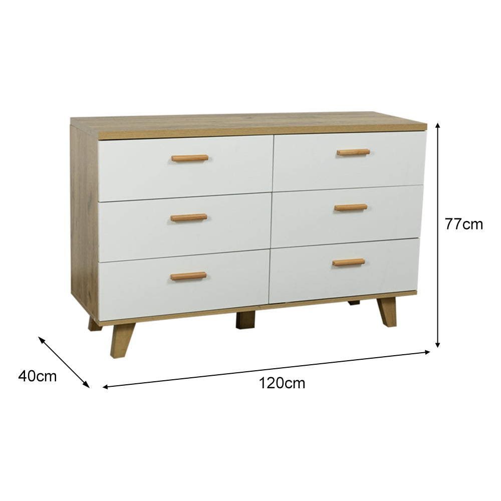 Eeeza 6-Drawer Wooden Storage Dresser with Solid Wood Frame and Soft-Close Slides