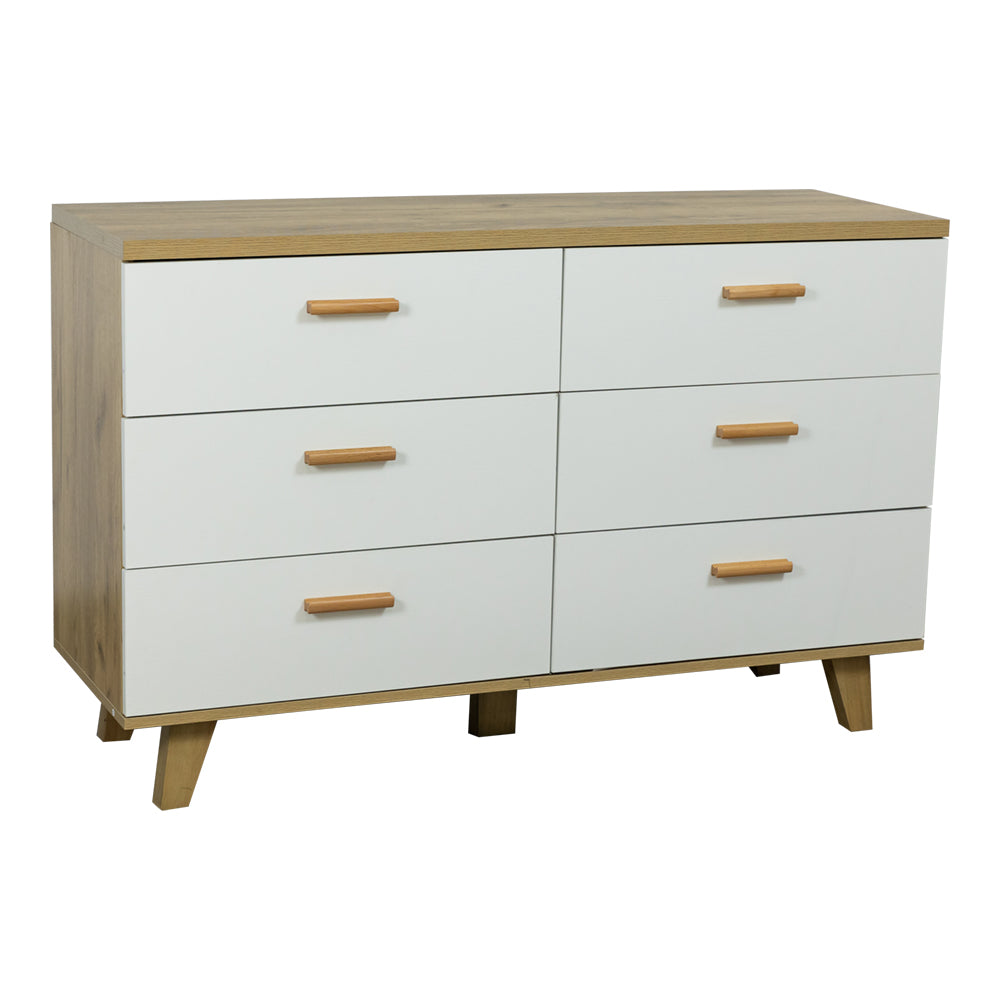 Eeeza 6-Drawer Wooden Storage Dresser with Solid Wood Frame and Soft-Close Slides
