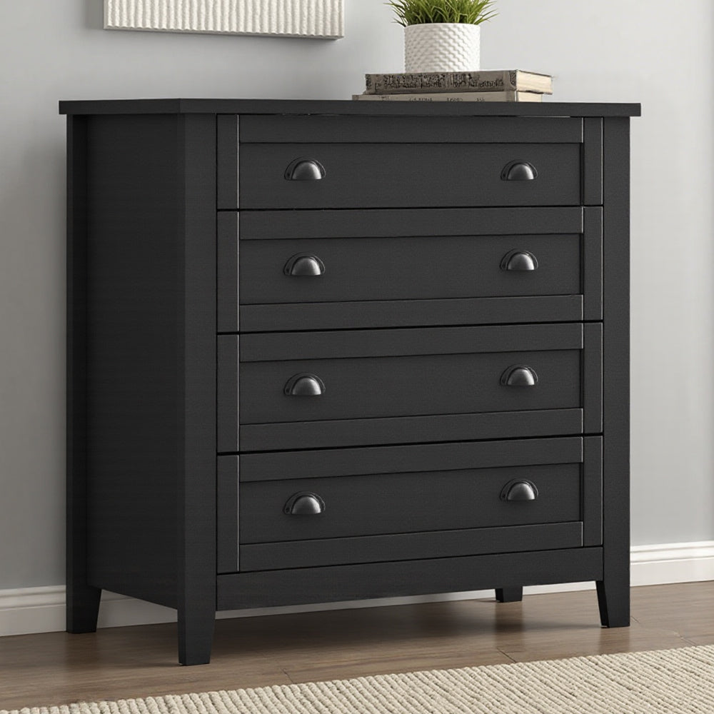 Eeeza Retro 4-Drawer Chest with Solid Frame and Anti-Tip Safety – Black & Blue