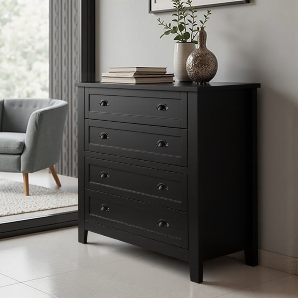 Eeeza Retro 4-Drawer Chest with Solid Frame and Anti-Tip Safety – Black & Blue