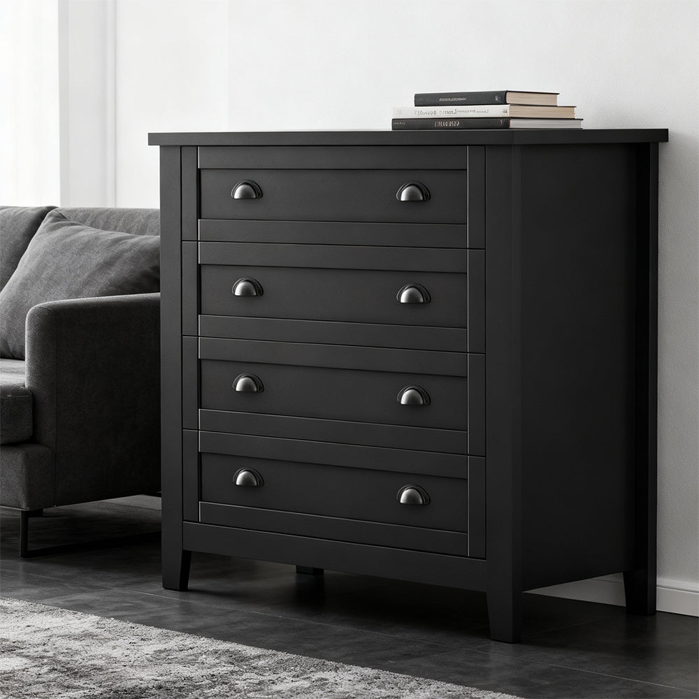 Eeeza Retro 4-Drawer Chest with Solid Frame and Anti-Tip Safety – Black & Blue