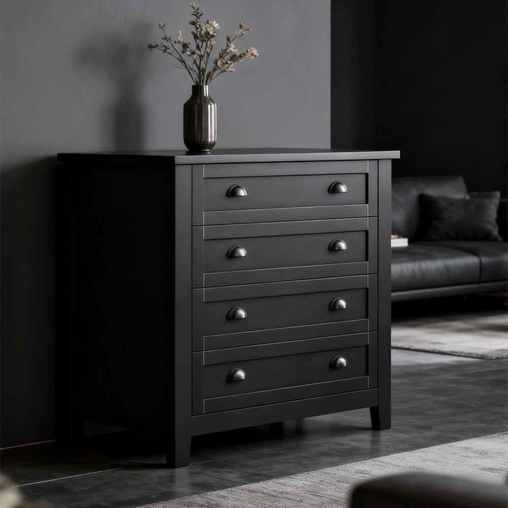 Eeeza Retro 4-Drawer Chest with Solid Frame and Anti-Tip Safety – Black & Blue
