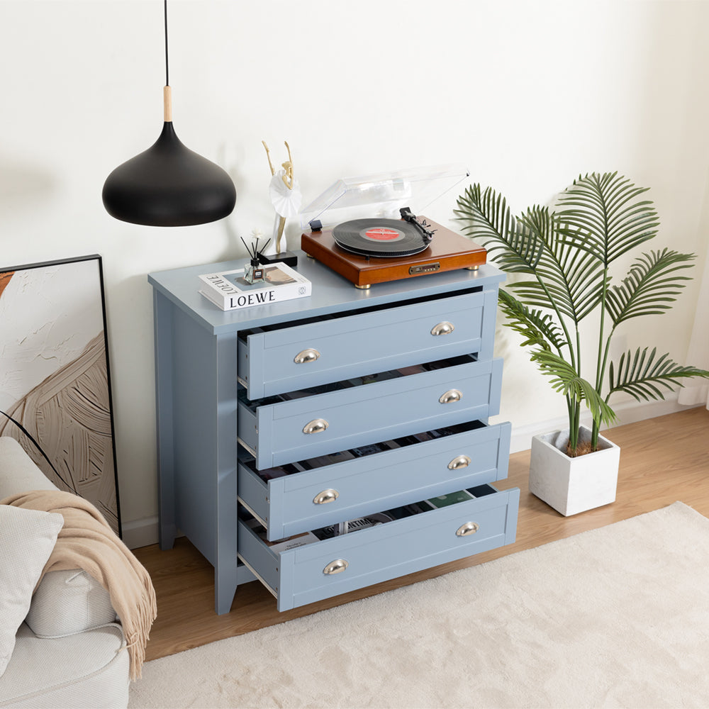 Eeeza Retro 4-Drawer Chest with Solid Frame and Anti-Tip Safety – Black & Blue