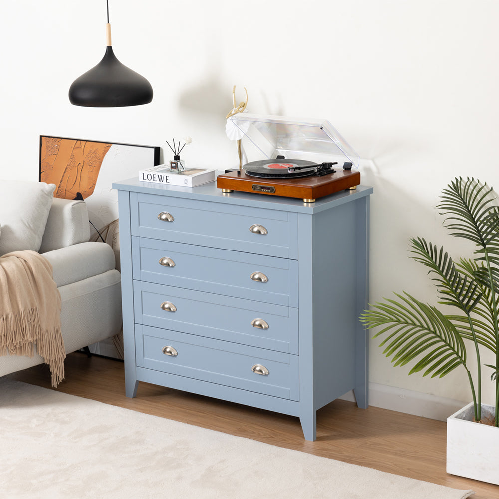 Eeeza Retro 4-Drawer Chest with Solid Frame and Anti-Tip Safety – Black & Blue